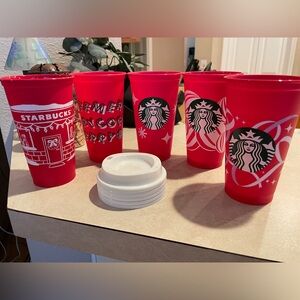 Starbucks Holiday Red Cups with White Lids